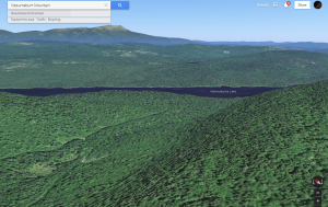 Google Earth's rendition of the back side of Nesuntabunt Mountain, Lake Nahmakanta, and Mt. Katahdin